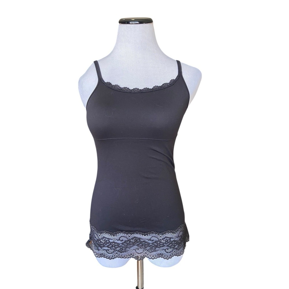 Y2K Lace Trim Tank Tank Size M Black Shapewear Layering Cami Smoothing Bodycon
